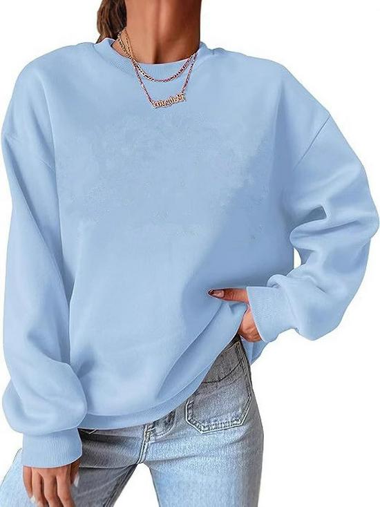 2024 Autumn/Winter Women's Round Neck Loose Plain Long Sleeve Hoodie