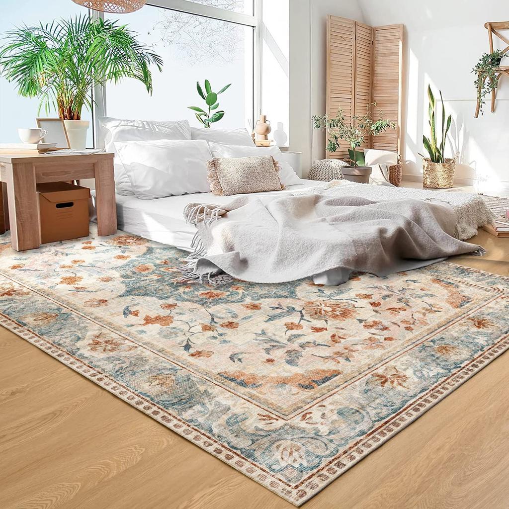 Vintage Floral Area Mat - Non-Slip Backing, Machine Washable Mat - Lightweight Thin Profile for Living Room, Bathroom, Kitchen Easy To Clean Decor Mat