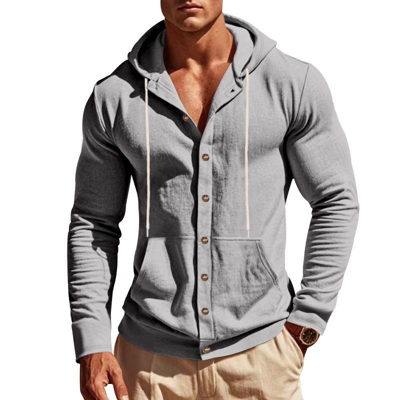 Spring/Autumn Loose-Fit Men's Shirt Relaxed Linen Casual Simple Beach Hooded Long-Sleeved Shirt