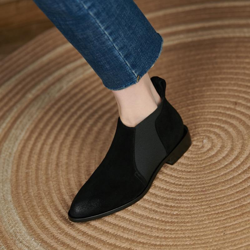 

Мода 2025 Новые ботильоны Осень/Зима Женские ботинки Острый носок Модная женская обувь Замшевые ботинки челси Обувь из натуральной кожи 41