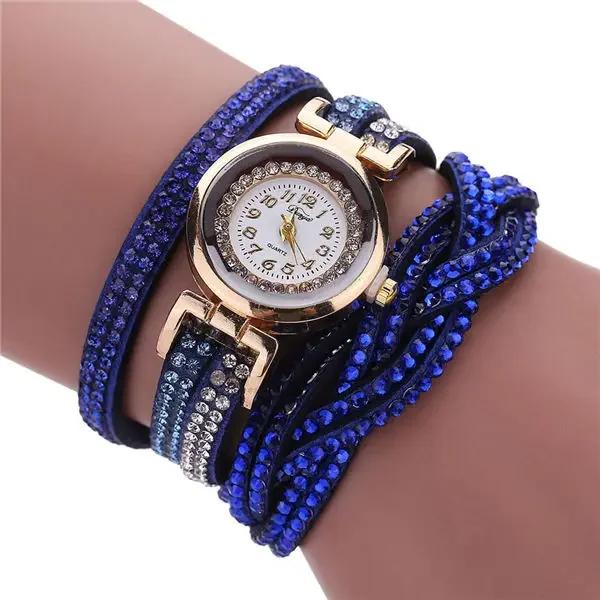 

Fashion Casual Gold Quartz Women Rhinestone Watch Braided Leather Bracelet Watch Gift Ladies Wristwatch Relogio Feminino Gift