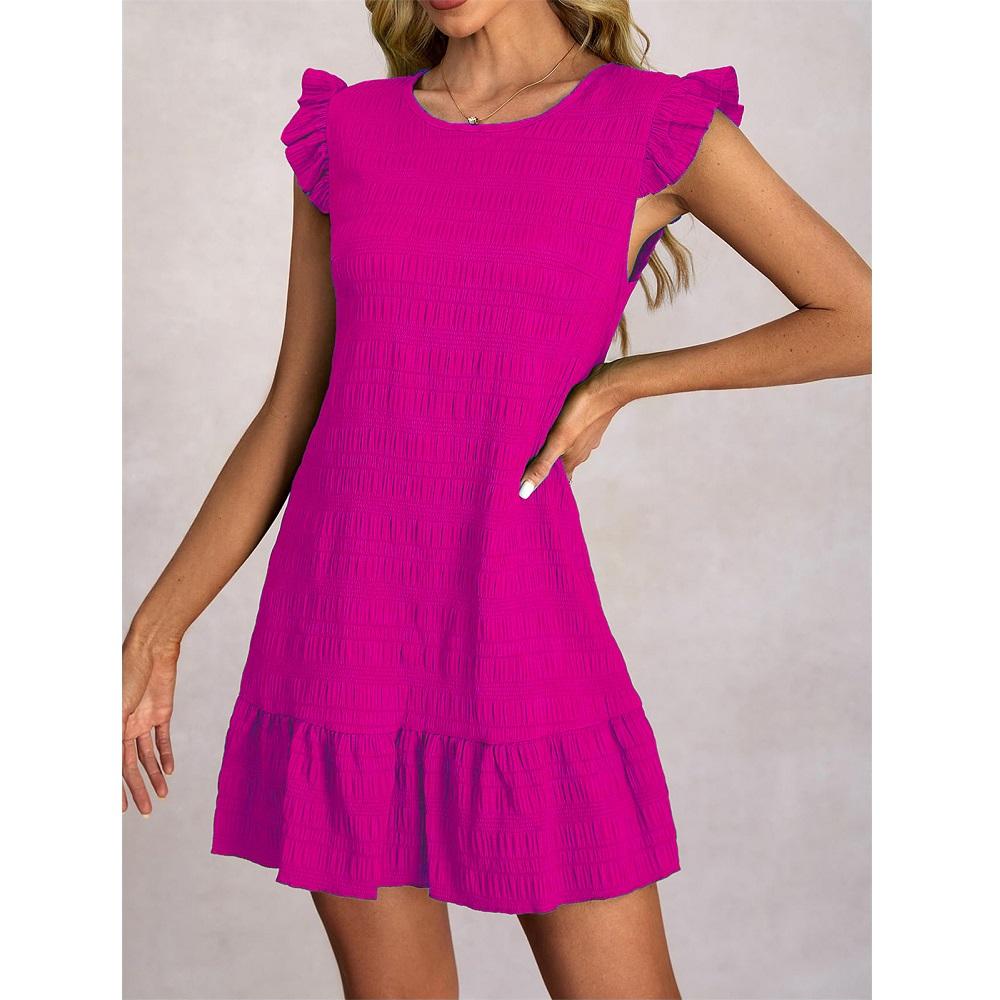 Damen Sommerkleider Damen Lässig Einfarbig Gerüscht Ärmellos Mini Kleid Gerade Vestidos Weiblich Vintage Kurze Kleider