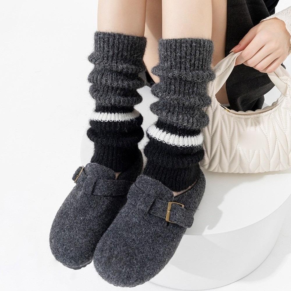 

New Solid Color Leg Warmers Thickened Harajuku Mid-Calf Sock Cashmere Knitted Bow Middle Tube Socks Women 35-39