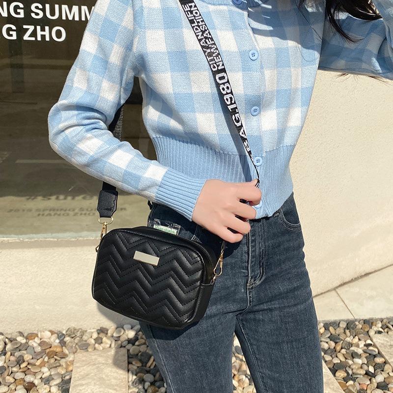 Spring New Trend Wave Embroidery Camera Bag Small Square Bag Wide Shoulder Strap Single Shoulder Messenger Bag One Piece