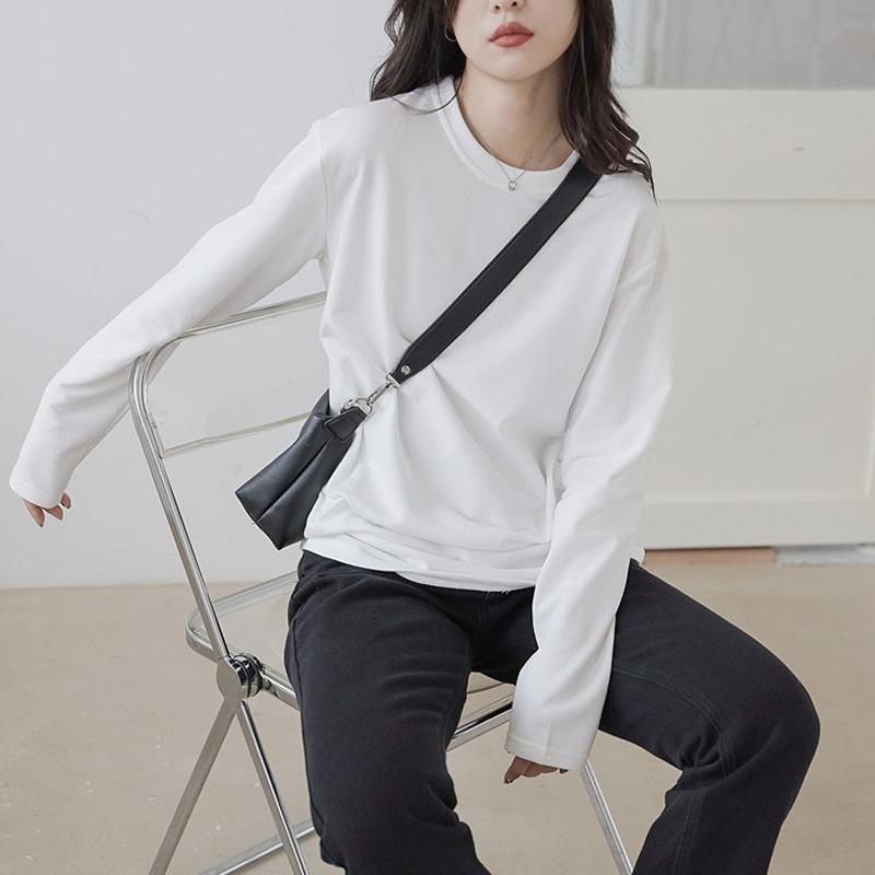 Women Spring Winter Cotton Round Neck Basic T Shirt Long Sleeve Loose Tee Tops Casual Tops Pullover