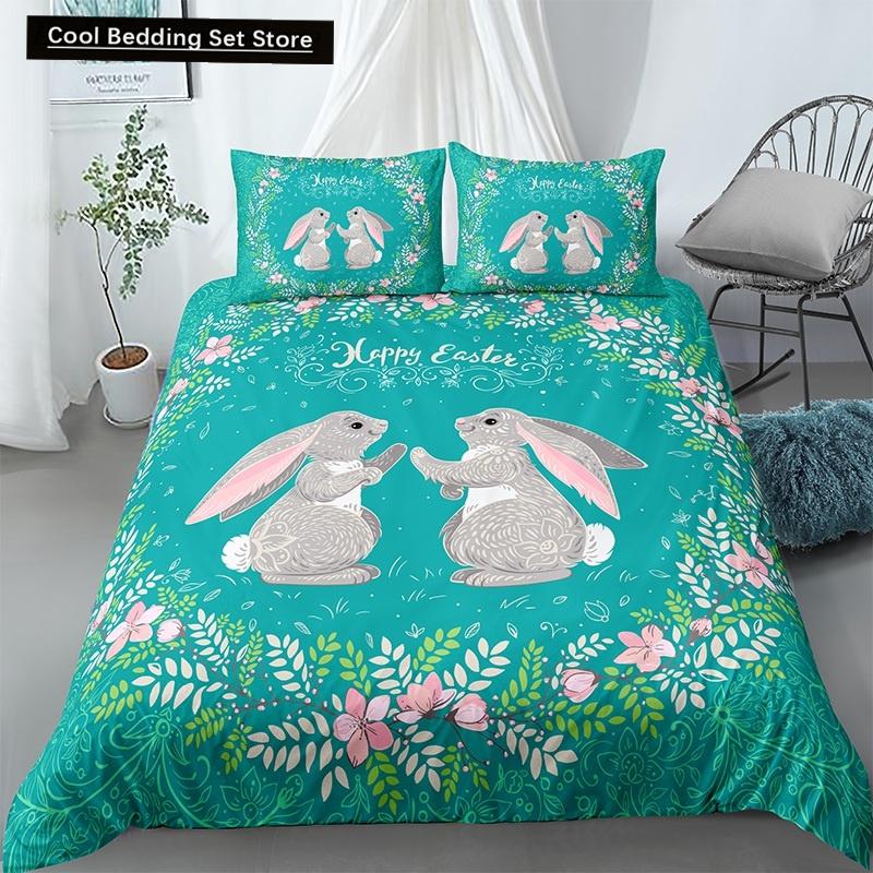 Katze Blumen König Königin Bettbezug Cartoon Kitty Floral Bettwäscheset für Kinder Niedliche Tiere Schwarz 2/3-teilig Polyester Steppdeckenbezug