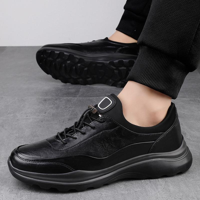 Men's Waterproof No-Tie Leather Sports Shoes - Versatile Black Business Casual