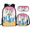 School Backpack Set 3 in 1 Large Capacity Cartoon Print Bookbag with Lunch Bag and Pencil Case for Boys Girls Students