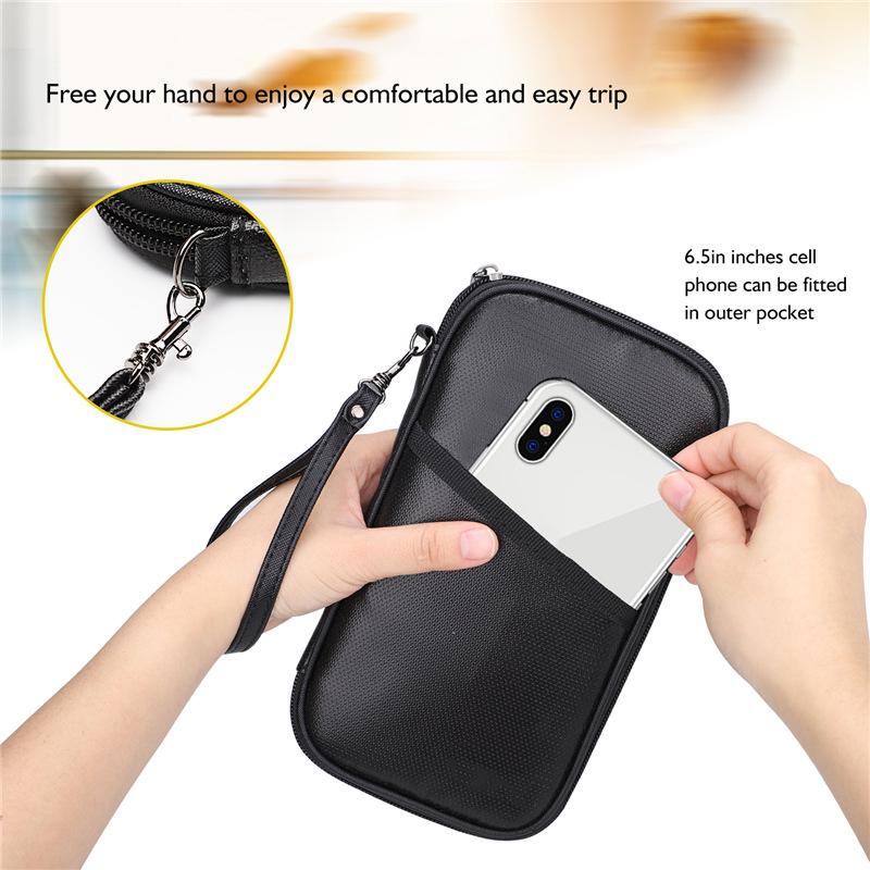 Black Fireproof Passport and ID Storage Bag Waterproof Travel Business Card and Bank Card Anti-demagnetization Clutch Bag