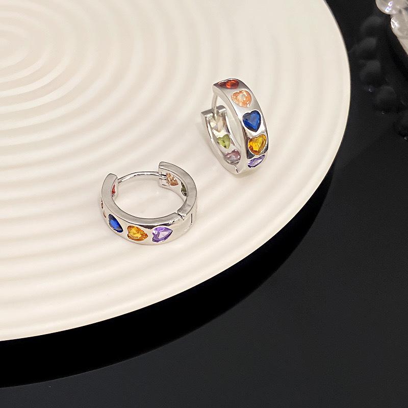 Zircon Heart Hoop Earrings: Japanese & Korean-Inspired Women's Fashion, Elegant Simple Design, Light Luxury Jewelry.