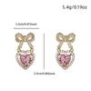 Exquisite Full Rhinestone Bow Earrings for Women Sparkling Crystal Love Heart Bowknot Drop Earring Girls Party Wedding Jewelry
