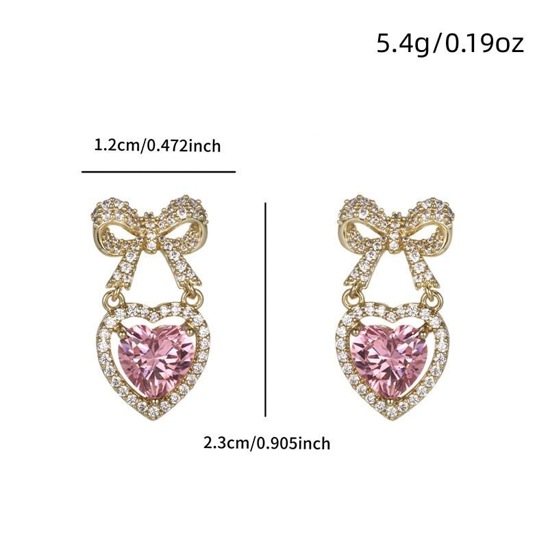 Exquisite Full Rhinestone Bow Earrings for Women Sparkling Crystal Love Heart Bowknot Drop Earring Girls Party Wedding Jewelry