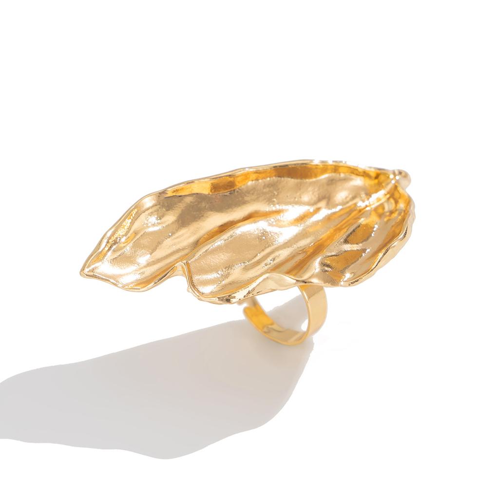 Wind Irregular Metal Folds Leaf Ring, Temperament Big Butterfly Flower Opening Ring Female