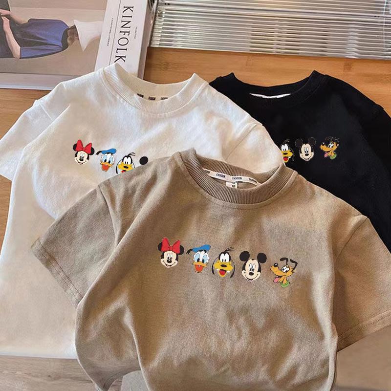 Summer Pure Cotton Kids Short Sleeve T Shirt Cartoon Print Round Neck Casual Top For Boys And Girls