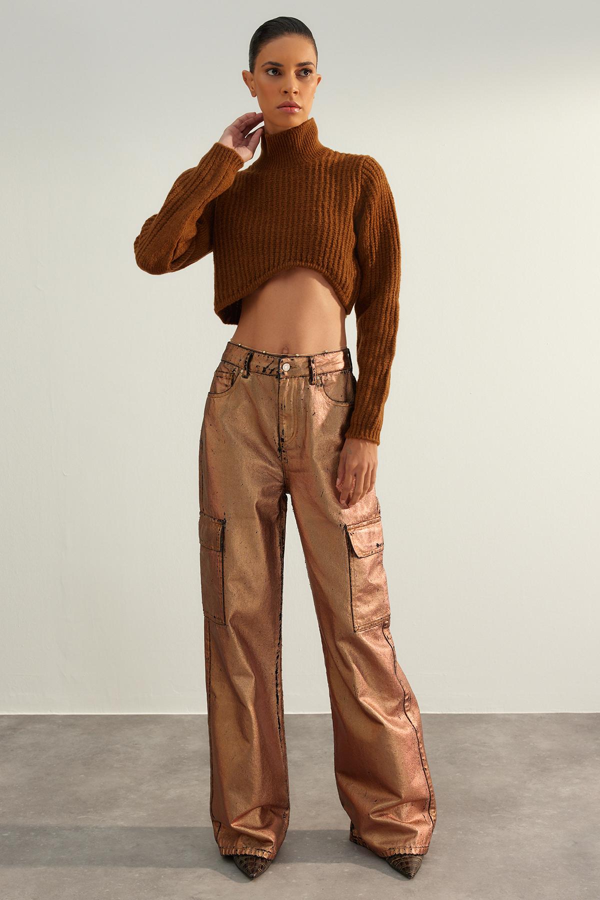 

Women s Fashion New Sweater Brown Crop Knitwear Sweater