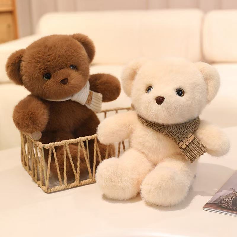 30cm Simulation New Scarf Bear Doll Stuffed Plush Toy Cartoon Anime Pillow for Children's Birthday Gift Cute and Fun Doll