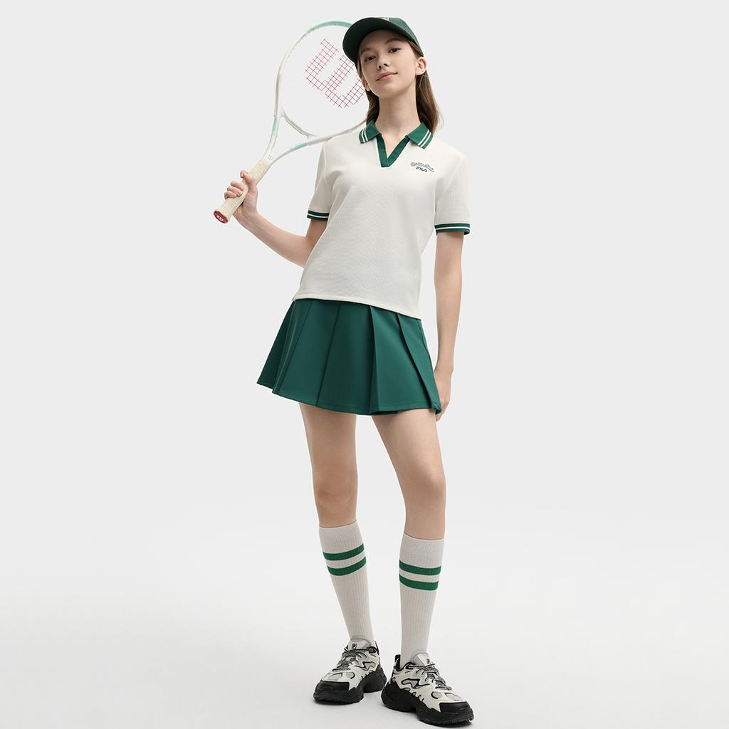 Fila Tennis Womens Fashion Comfortable Soft Casual Sports Polo Shirt Women Tops Cloud-White A51W523101F-WT