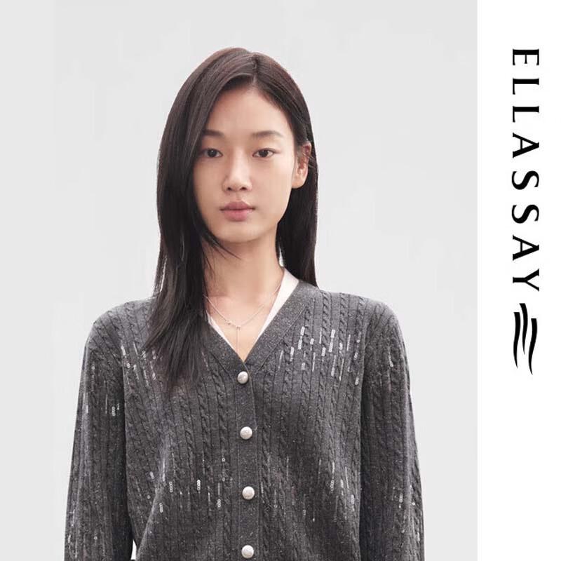 ELLASSAY Women's Sequin Faux Two-Piece V-Neck Knit Sweater