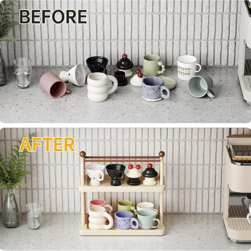 2026 Spring New Multifunctional Coffee Cup Storage Rack Kitchen Seasoning Bottle Cosmetic Storage Living Room Desktop Decoration