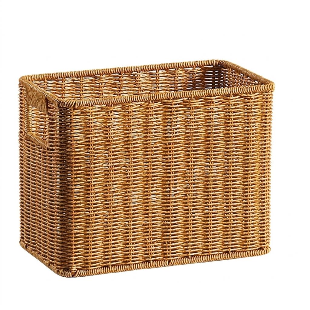 Narrow Wicker Basket Home Office Organizer, HandWoven PE Rattan Beside Sofa Storage, Apartment