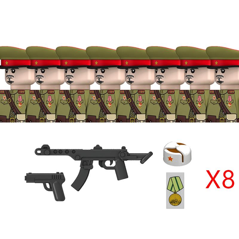 Military WW2 Russia Soldiers Figures Building Blocks Army Infantry Soviet Union Warrior Officer Military Weapons Bricks Toys Kid