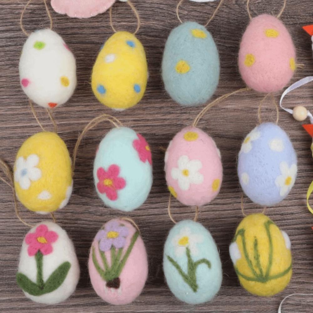 12 Piece Colorful Easter Hanging Egg Flower Dot Pattern Easter Party Decoration  Home