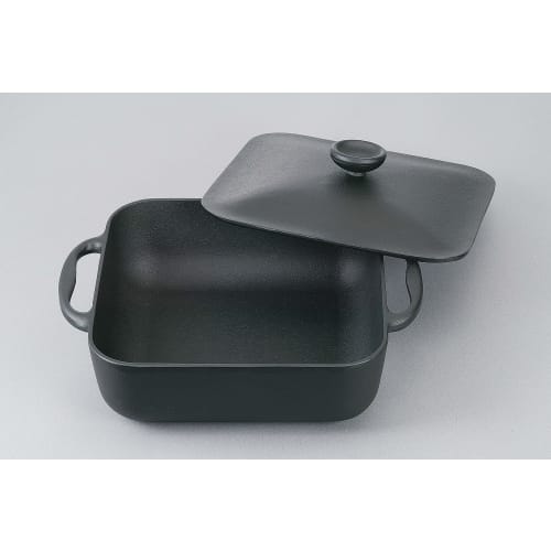 Iwachu Square Pan, Black, Dimensions (cm): 30.5 x 24.5 x 3.5 (H) (Shallow) / 8.5 (H) (Deep), Induction Compatible, 21700, Nanbu Ironware, Two-Handled