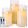 LED Flickering Candle Set with Remote Control, Three-Piece Transparent Cover - Ideal for Weddings and Birthdays.