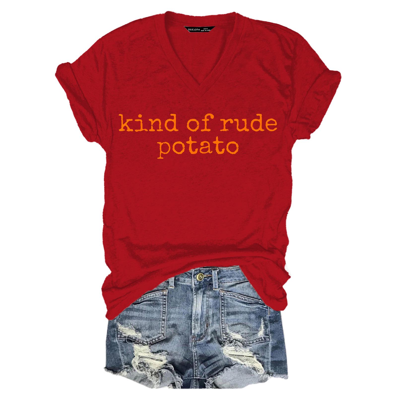 

2025 Women s Casual V-neck Short-Sleeve Printed Pullover T-shirt XL