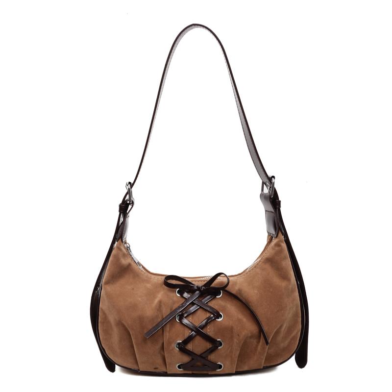

Faux Suede Criss-cross Zipper Hobos Bags 2026 Light Luxury High Quality Bags Exquisite Versatile Fashi Shoulder Bags коричневый