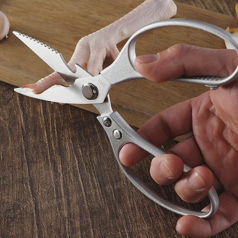 Multifunctional Stainless Steel Kitchen Scissors: Strong Aluminum Handle, SK5 Blades for Food & Chicken Bones
