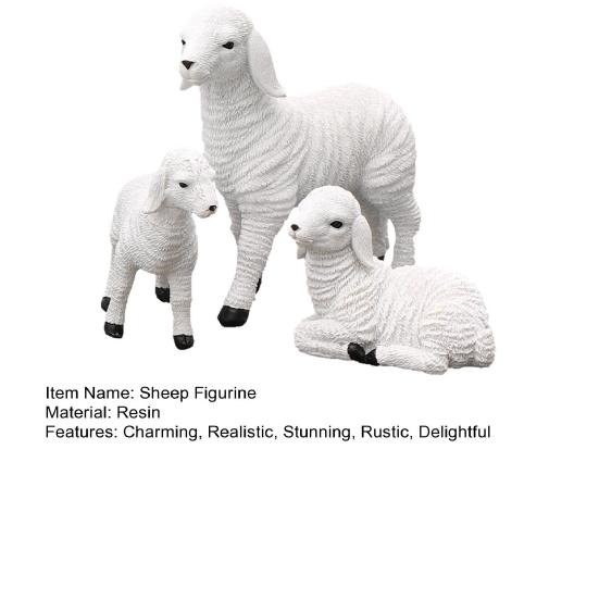 Resin Lamb Figurine Small Sheep Family Statue Rustic Farmhouse Animal Sculpture for Fairy Garden Yard Patio Landscaping Decor