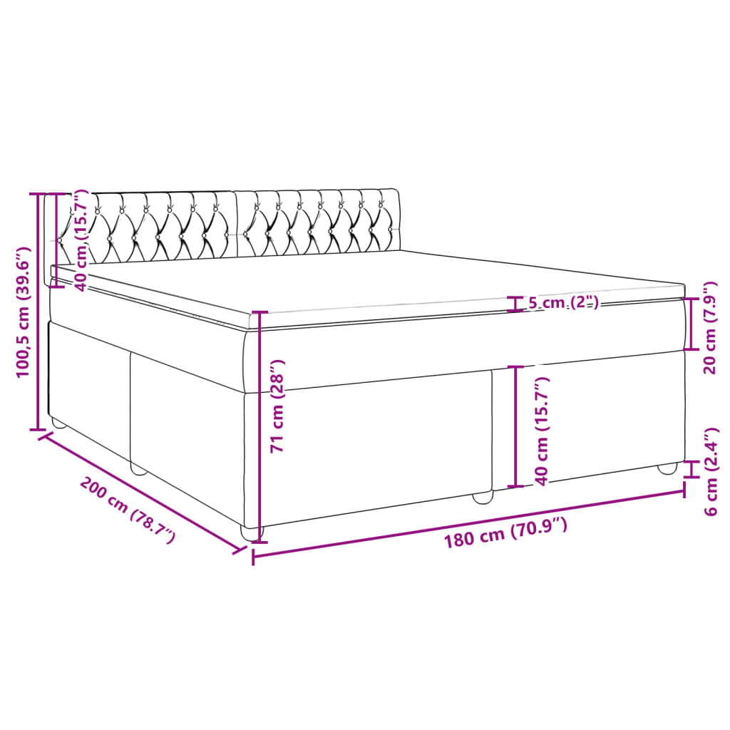 Box Spring Bed with Mattress Dark Grey 180 x 200 cm Fabric
