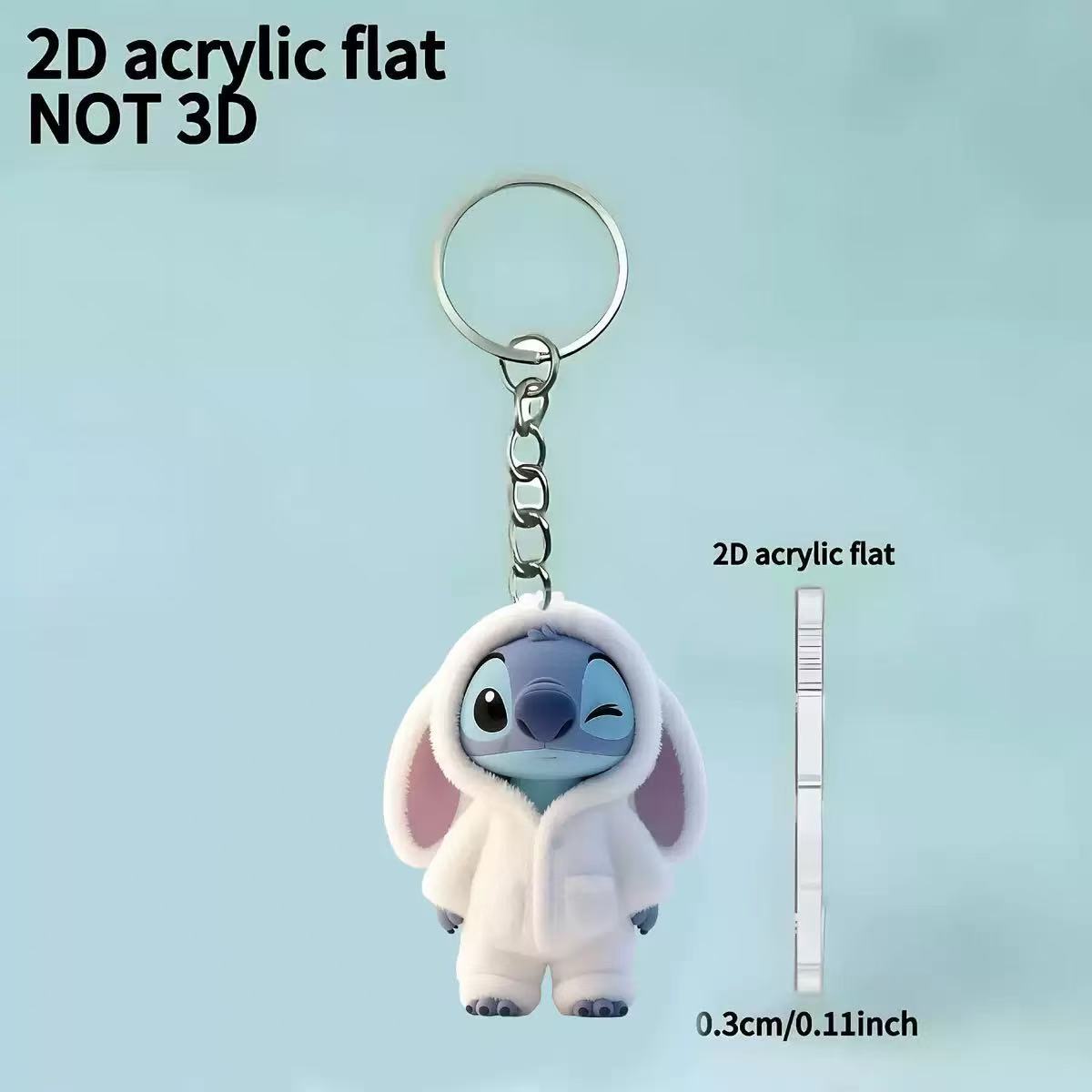 New 1pcs Stitch with Heart Charm 2D Acrylic Keychain - Cute Blue Stitch Holding Pink Heart, Durable Iron Ring & Chain