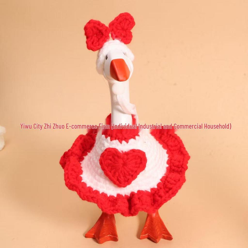 Valentine's Pearl Desktop Goose Set with Mini Knitted Hat & Adjustable Wings Clothing