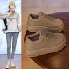 Lässige, klobige Plateau-Sneaker für Damen, bequeme Schnürschuhe aus PU-Leder, rutschfeste Tennis-Sneaker, atmungsaktive Laufschuhe für Damen