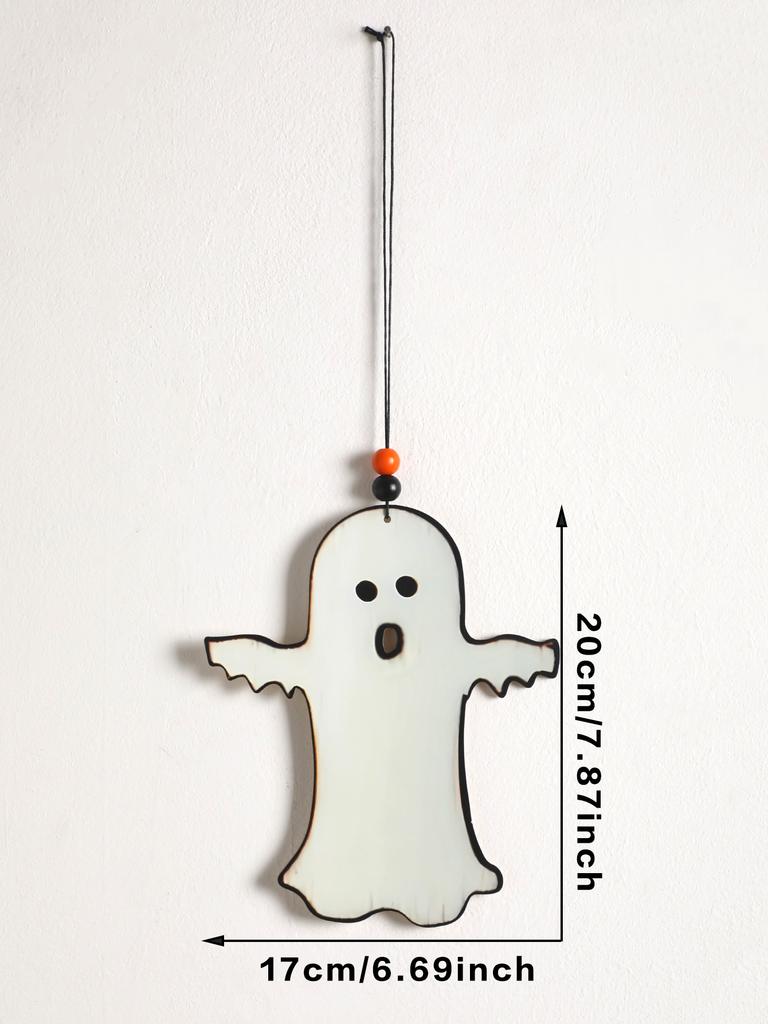 Halloween Wooden Ghost Hanging Ornament, Cute Ghost with Beads Design, Window & Wall Decor Pendant for Home Bedroom Living Room