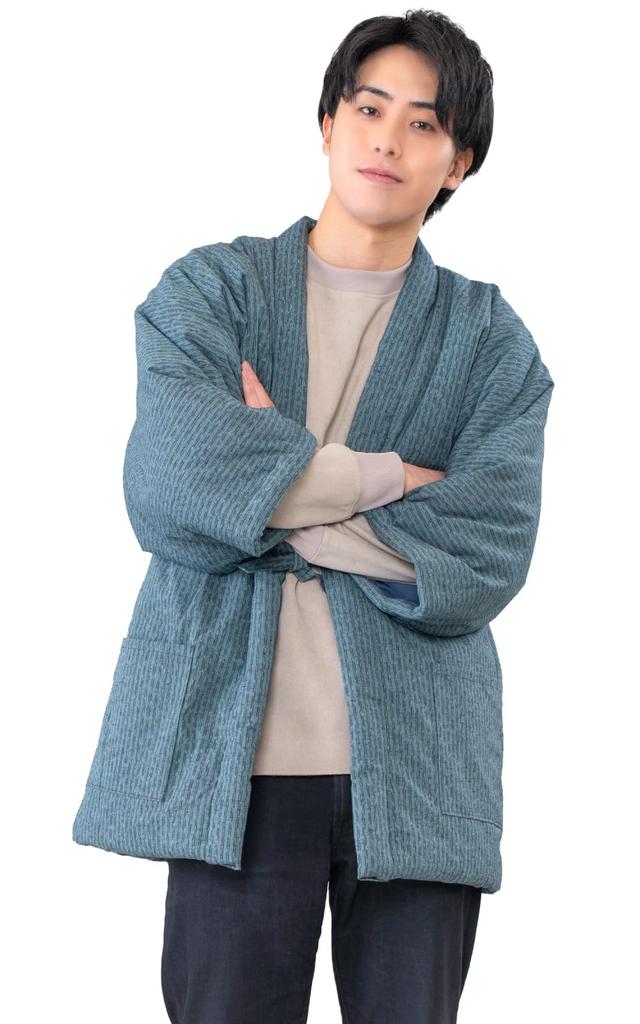 Made in Japan Kurume Cotton Short Tent Hanten Dotera Chanchanko Pattern [Ai Indigo] Men's ((Itadome (Green))