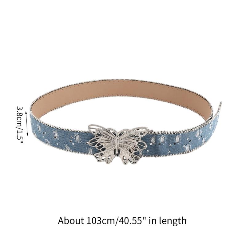 Adjustable Butterfly Shape Buckle Thin Waist Belt Y2K Style Belt Hot Girls Women Waist Belt for Coat Skirts Jeans