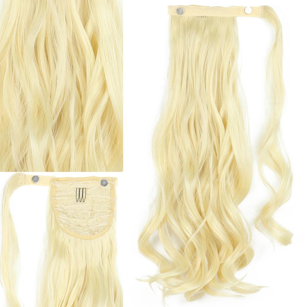 Synthetic 22 Inches Long Wavy Wrap Around Clips In Ponytail Hair Extension Blonde Black Natural Hair Piece KTB