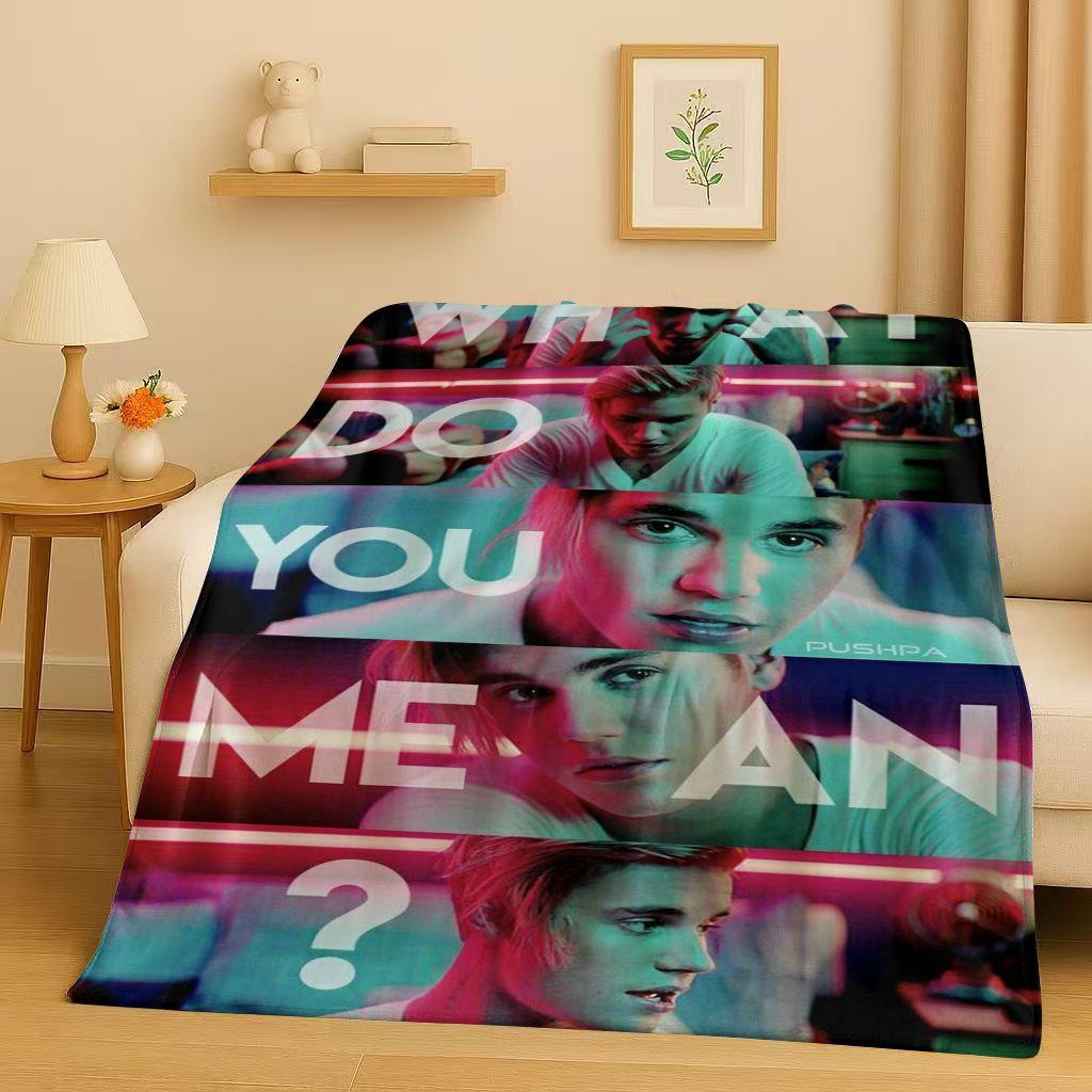 Neue Mode B-Bieber Sänger Star Flanelldecke, Ultraweiche Warme Plüschdecke für Zuhause Schlafzimmer Bett Sofa Abdeckung Büro Reise Geschenk
