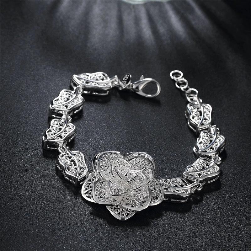 Factory direct fashion 925 Silver Bracelet for woman Beautiful big flower fine Luxury jewelry Wedding party gifts
