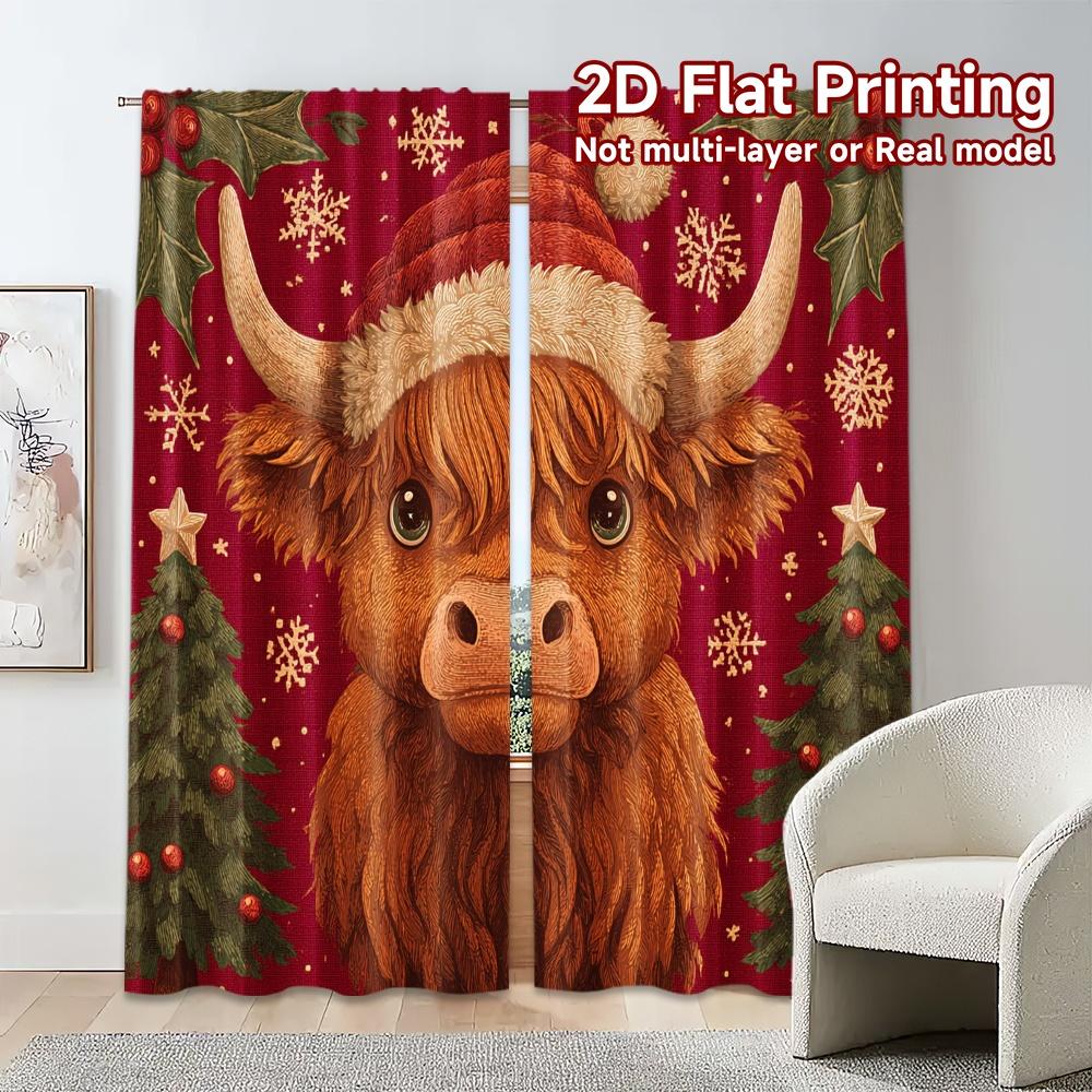 Flat Printing Jit Curtains Without Rod Festive Calf Curtain Fabric Outdoor Decorations Set Of 2 Modern Made Polyester Washable