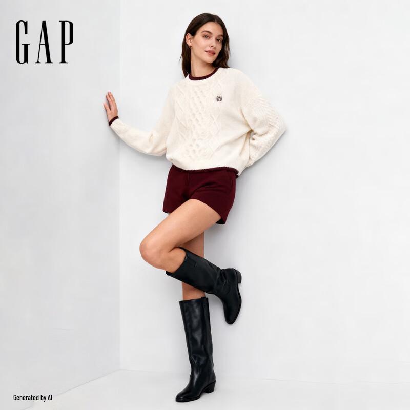 

Gap Women s Embroidered Logo Cable Knit Round Neck Sweater L