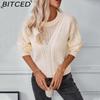 BITCED Solid Color Openwork Pullover Sweater for Women Autumn/Winter Vintage Twisted Knot Knitwear