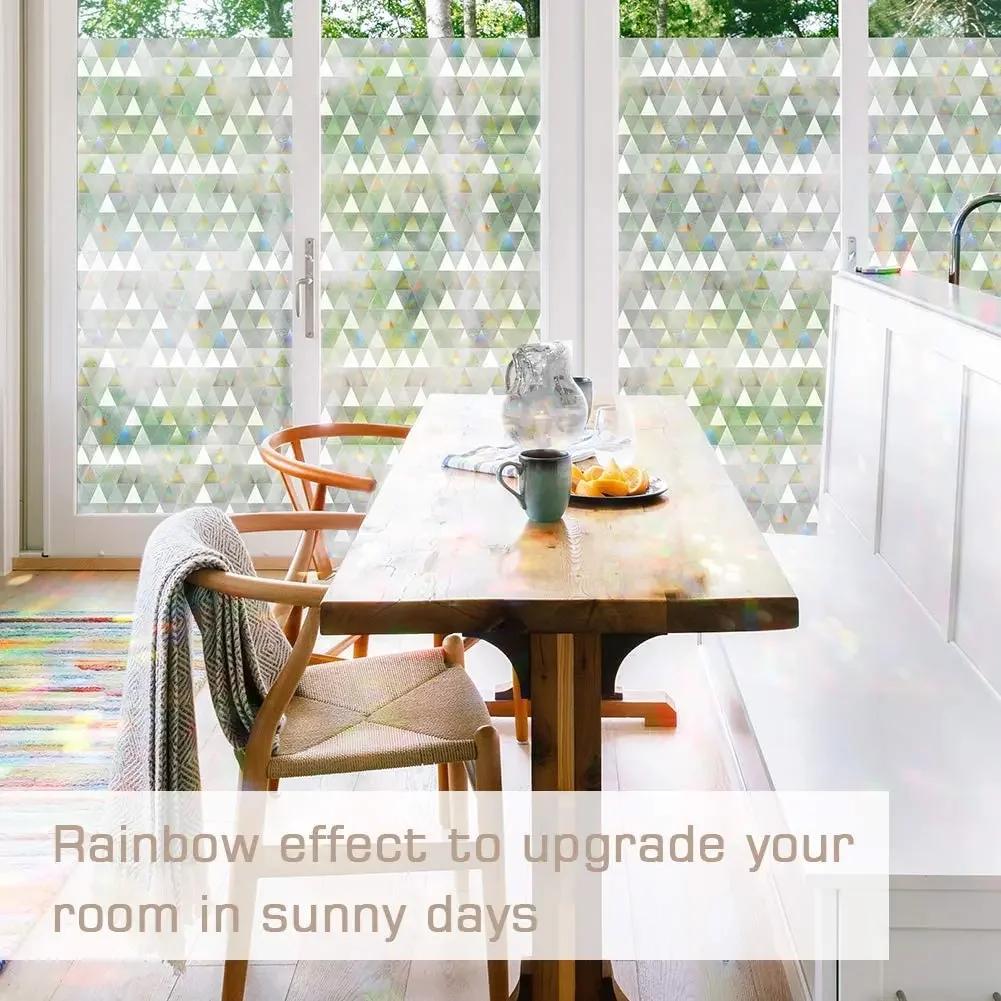 Privacy Window Film, Rainbow Window Cling, Decorative Vinyl Stained Glass Covering, Non-Adhesive Film, Sun UV Blocking