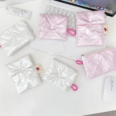 1pcs Women's Makeup Bag Small Pink Bow Makeup Lipstick Storage Bag Cute Cosmetic Bags Coin Purse Commuter Clutch Ins Style