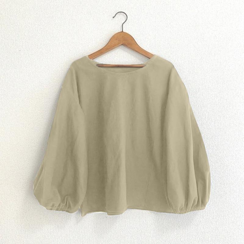 

ZANZEA Женская повседневная однотонная свободная блузка с круглым вырезом и рукавом 3/4 S хаки