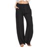 Casual Loose Wide-Leg Linen Pants with Elastic Lace-Up Waistband and Pockets