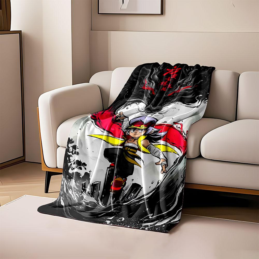 

A dynamic figure with a fiery red and black background, exuding energy. for all seasons blanket lunch break throw gift 80cm x 120cm